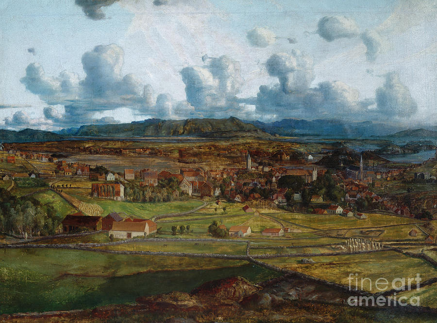Stavanger seen from Vaaland Painting by O Vaering by Lars Hertevig