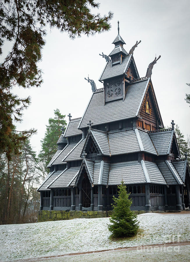 Vintage Photograph - Stave church Oslo Norway by Sophie McAulay