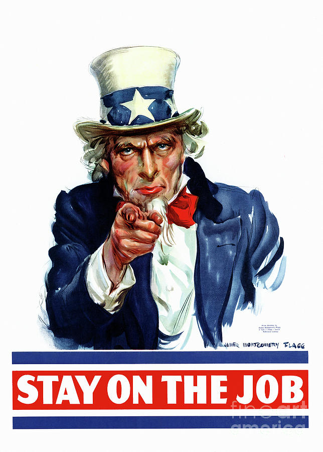 Stay On The Job - WWII Poster, 1942 Painting by James Montgomery Flag