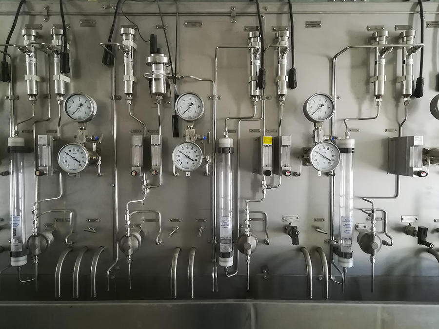 Steam and chemical sampling panel in sampling room of power plant Photograph by Harnnarong