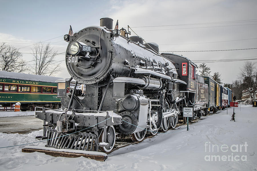 Winter Photograph - Steam Engine 501 North Conway Scenic Railroad New Hampshire by Edward Fielding