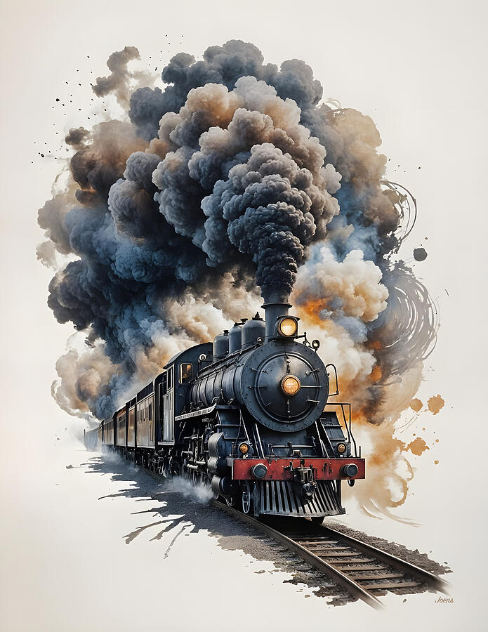 Vintage Digital Art - Steam Locomotive by Greg Joens Vintage Digital Art - Steam Locomotive by Greg Joens