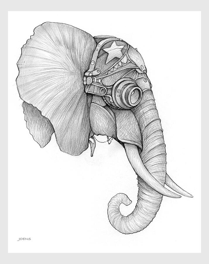Fantasy Drawing - Steam Punk Elephant by Greg Joens Fantasy Drawing - Steam Punk Elephant by Greg Joens