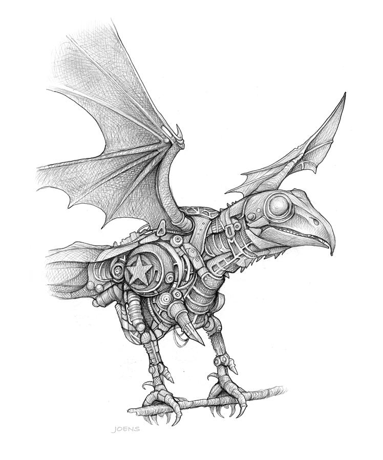 Bird Drawing - Steam punk pterodactyl by Greg Joens Bird Drawing - Steam punk pterodactyl by Greg Joens