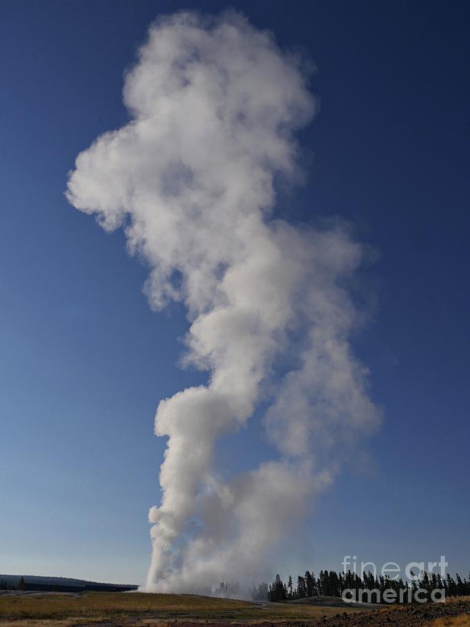 Steam shooting high from the Old Faithful Geyser Photograph by On da Raks