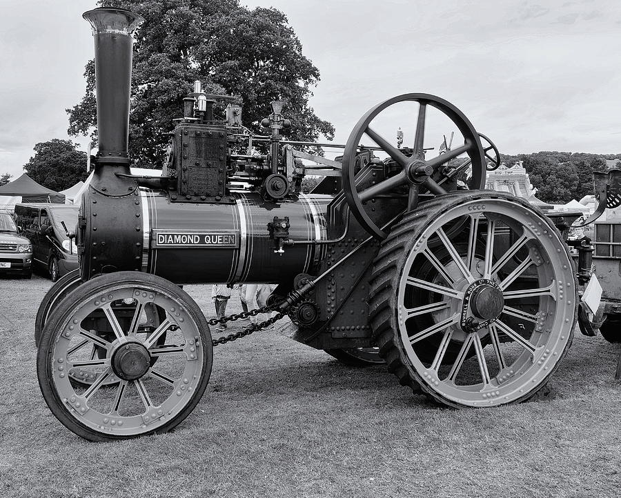 Steam Traction Engine Monochrome Photograph