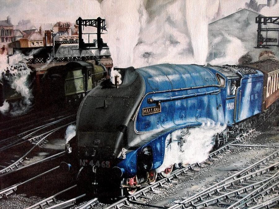 Steam Train Blue Bird Painting by HH Palliser