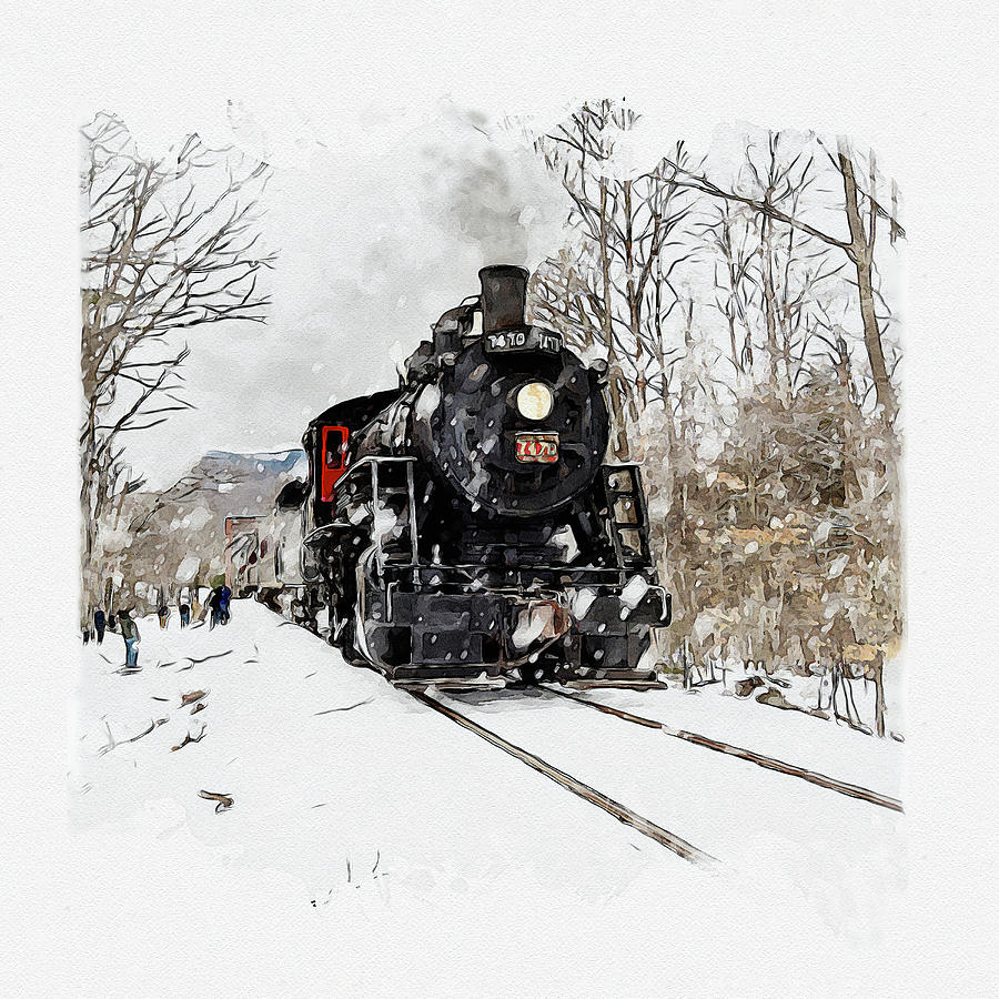 Steam Train in the Snow Water Color Photograph by Gordon Ripley