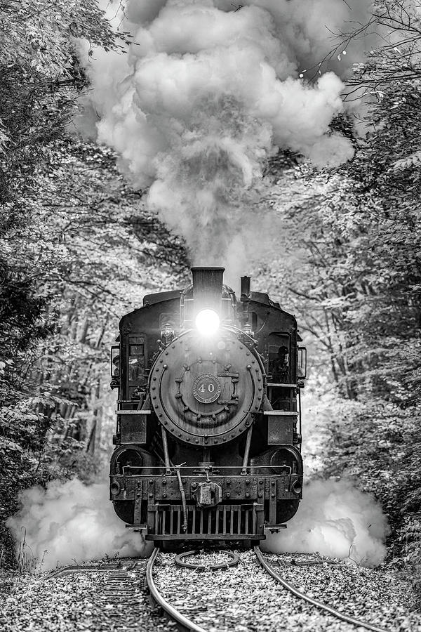 Steam Train Locomotive No 40  BW Photograph by Susan Candelario