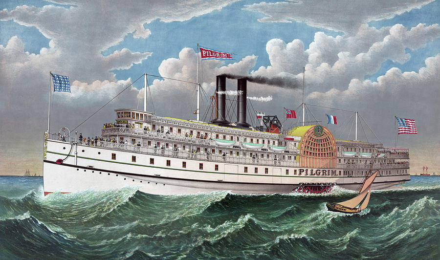 Steamboat Pilgrim - Flagship Of The Fall River line - Circa 1883 Painting by War Is Hell Store