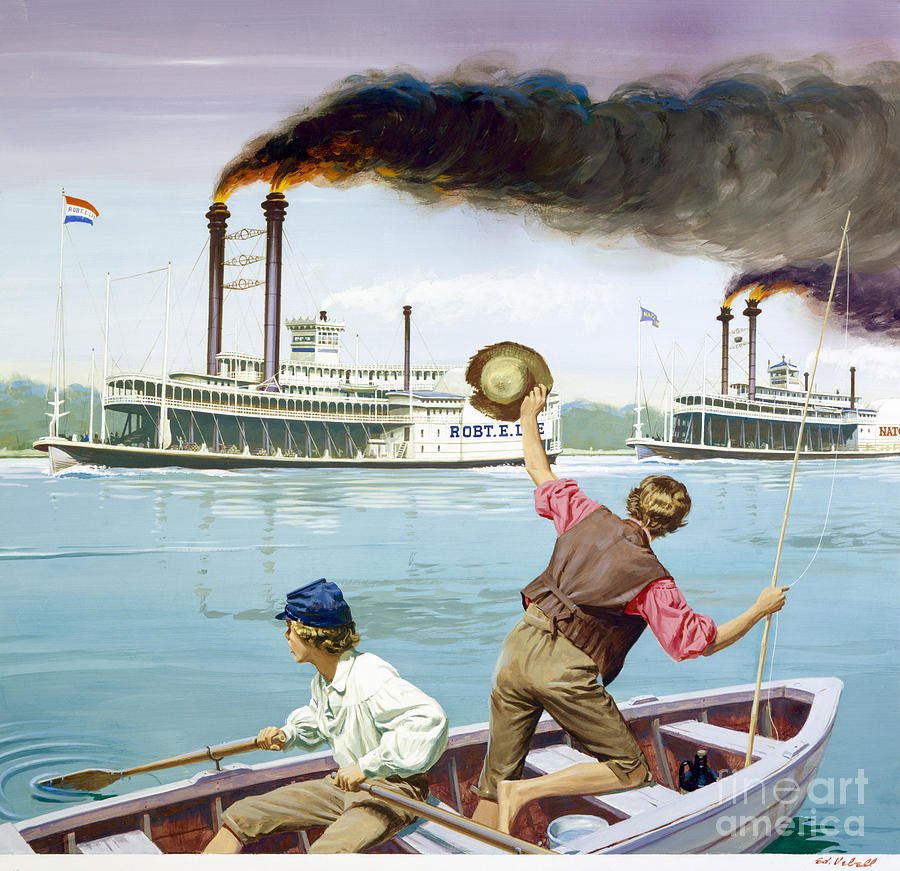 Steamboat Race Painting by Ed Vebell