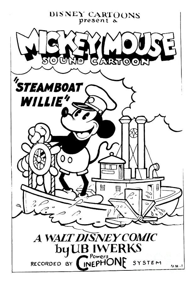 Steamboat Willie Original Mickey Mouse Cartoon Poster Art Painting by Wd