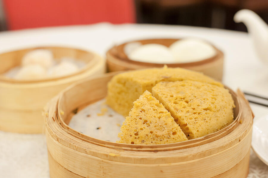 Steamed sponge cake at Hong Kong dim sum restaurant Photograph by Bushton3