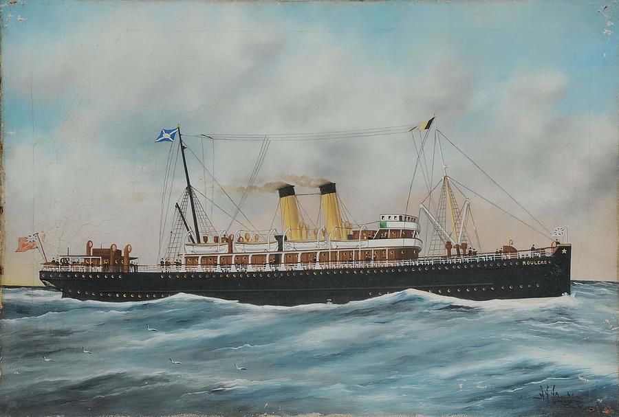 Jansen Painting -  Steamer Roulers Englischer Dampfer  Roulers Medium  Oil on Canvas Size  37 x 55 cm   14 6 x 21 7 in by Harry J  Jansen