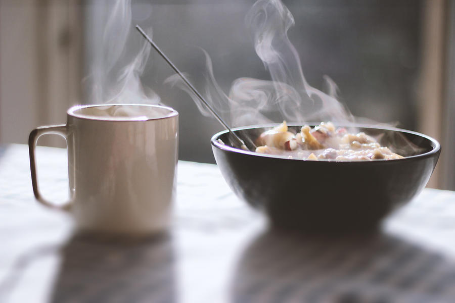 Steaming Porridge And Tea Photograph by Gregoria Gregoriou Crowe fine art and creative photography.