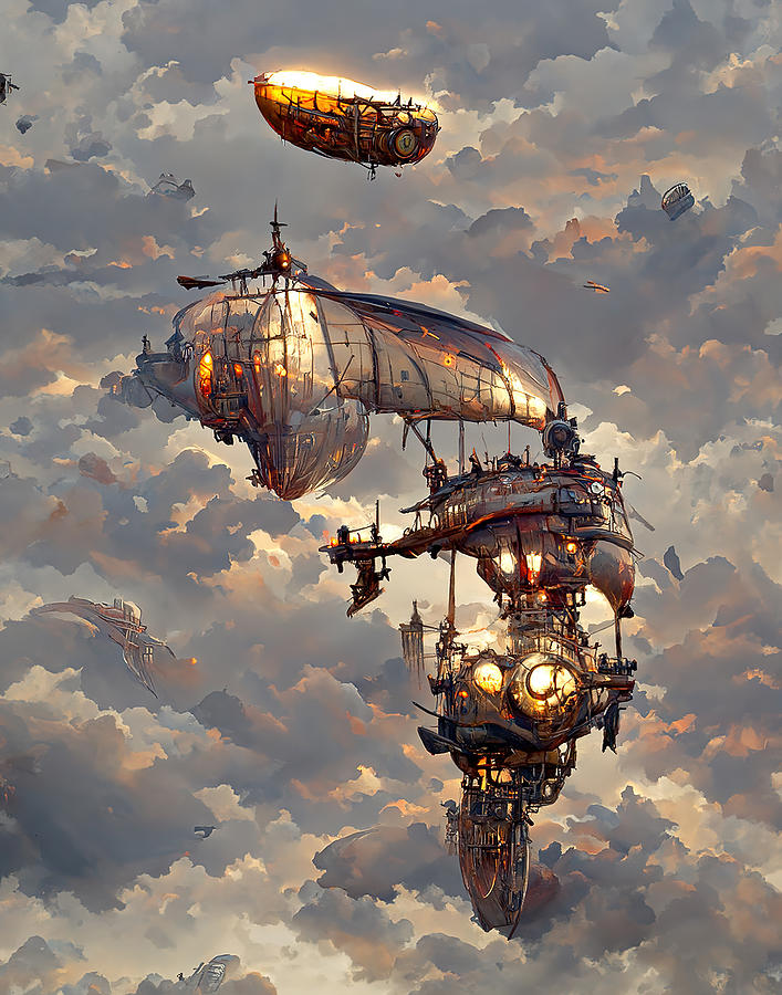 Steampunk Airship Battle I Digital Art by Simon Brough | Pixels