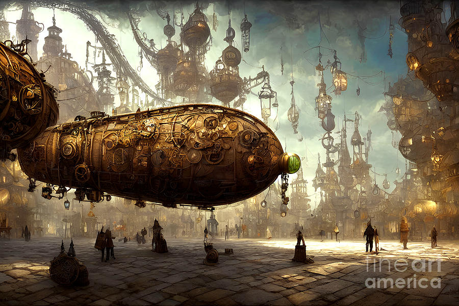 Steampunk Airships Docked In The Old World 20221010q Mixed Media by Wingsdomain Art and Photography