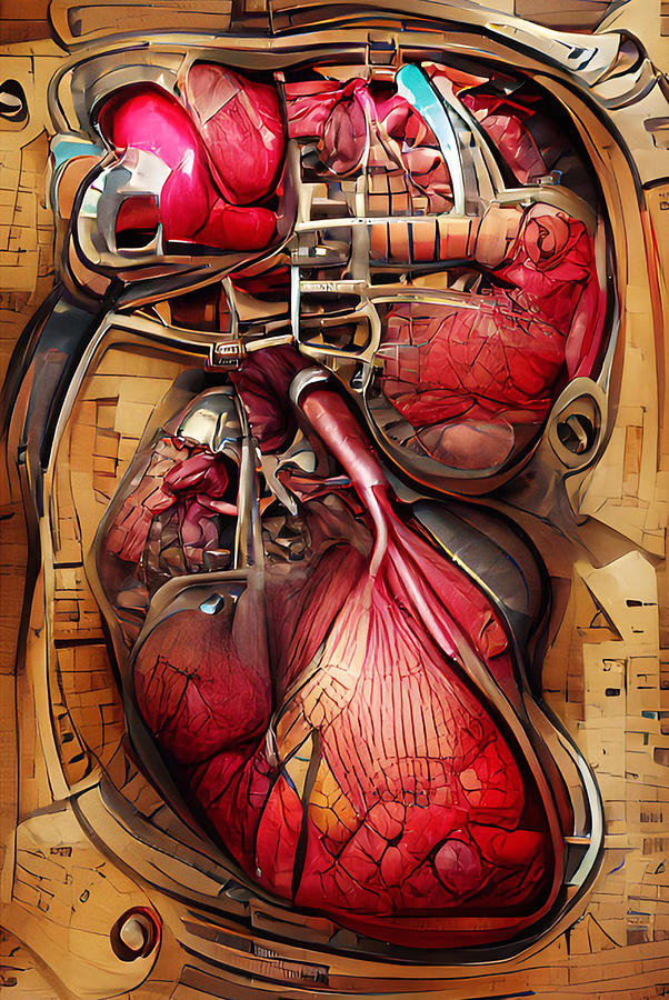 Steampunk Anatomical Heart Mixed Media by Ann Leech