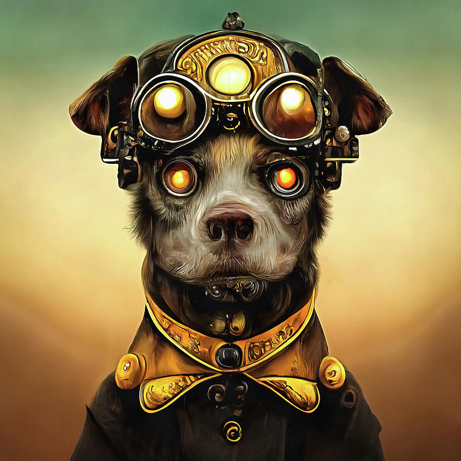 Steampunk Animal 01 Dog Portrait Digital Art by Matthias Hauser