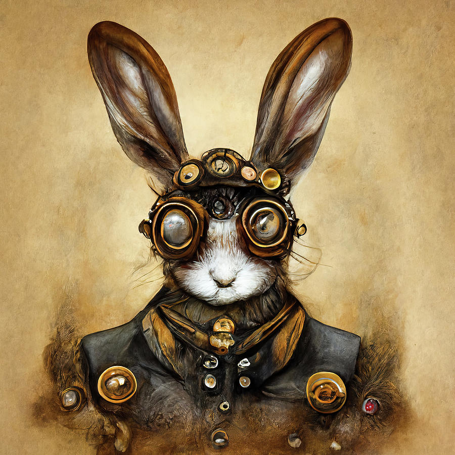 Steampunk Animal 02 Rabbit Portrait Digital Art by Matthias Hauser