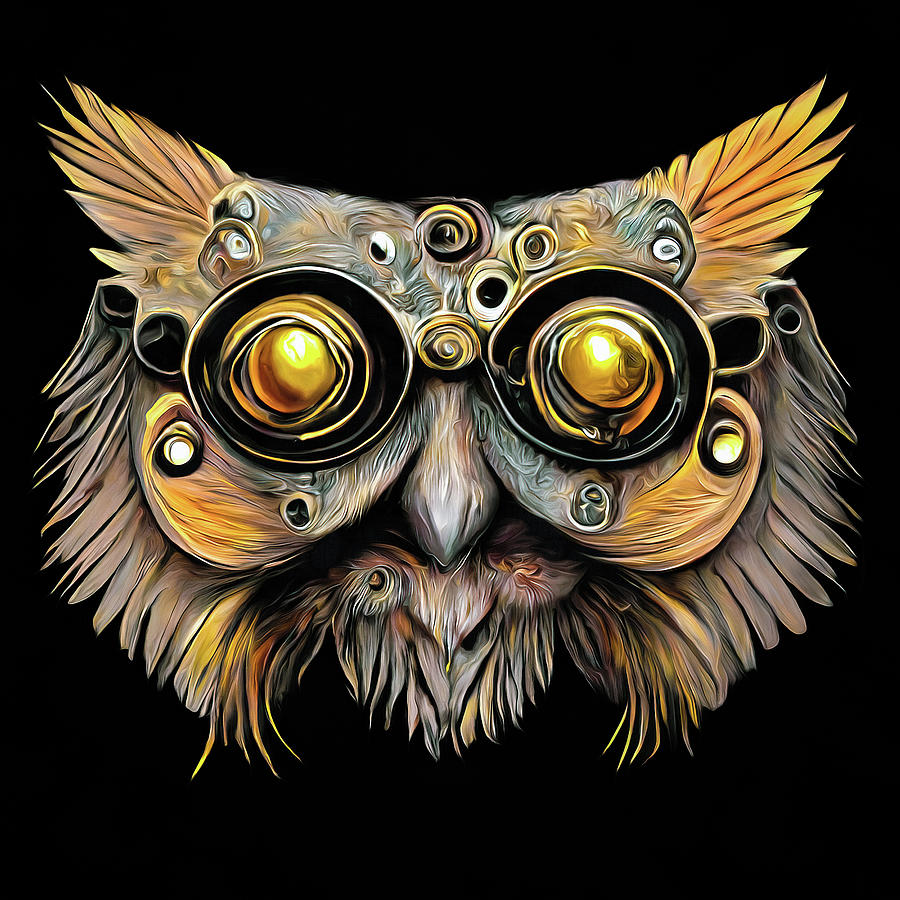 Owl Digital Art - Steampunk Animal 05 Owl Portrait by Matthias Hauser