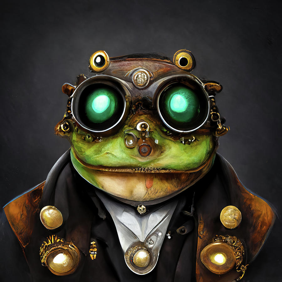 Steampunk Animal 12 Frog Portrait Digital Art by Matthias Hauser