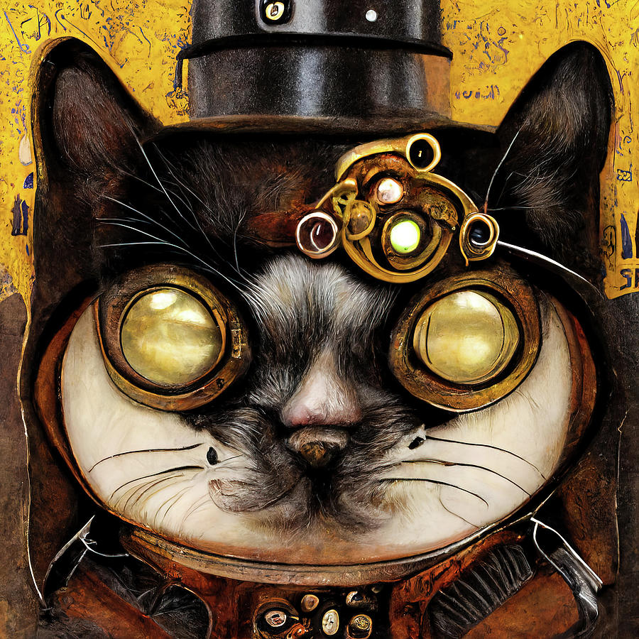 Steampunk Animal 13 Victorian Cat Portrait Digital Art by Matthias Hauser