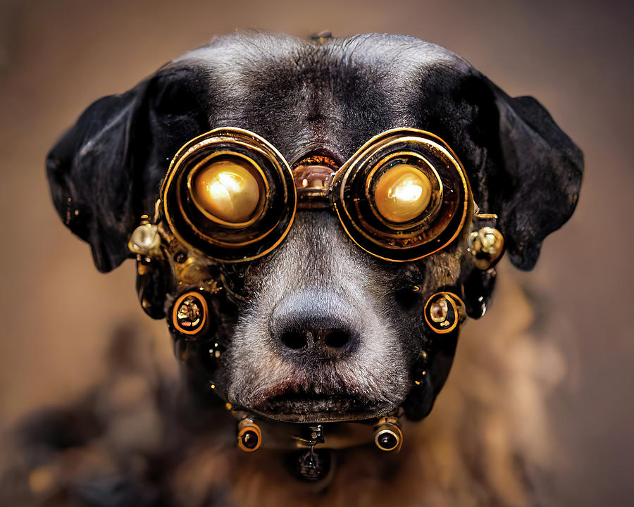 Steampunk Animal 14 Dog Portrait Digital Art by Matthias Hauser