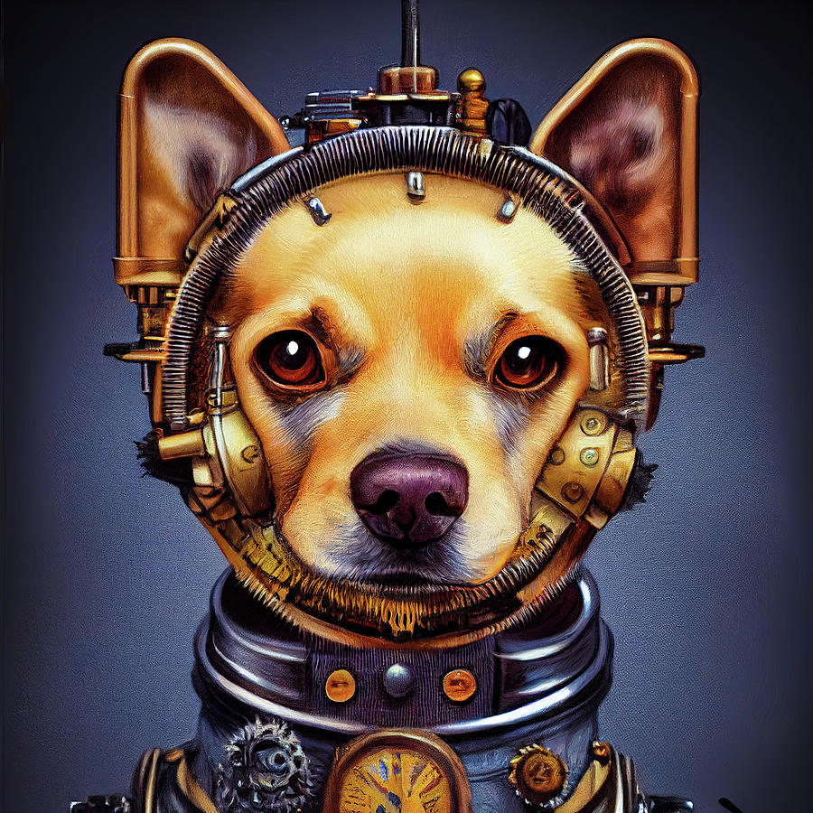 Steampunk Animal 16 Dog Portrait Digital Art by Matthias Hauser