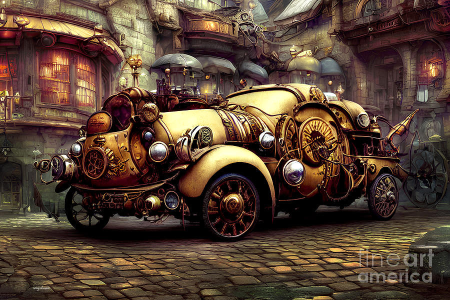Steampunk Automobile In The Old Country 20221010f2 Mixed Media by Wingsdomain Art and Photography