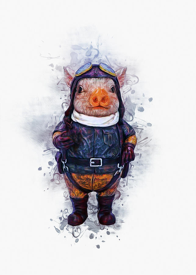 Steampunk Aviator Pig Digital Art by Ian Mitchell