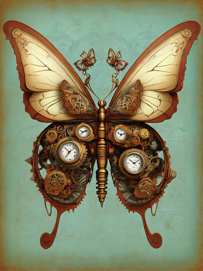 Steampunk Butterfly Portrait Digital Art by Sophia Gaki Artworks