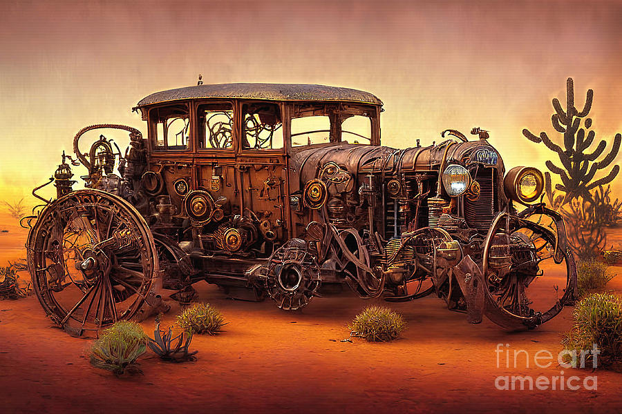 Desert Sunset Photograph - Steampunk Car Desert Sunset by Kaye Menner by Kaye Menner