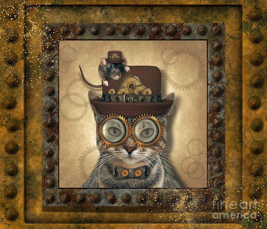 Steampunk Cat and Mouse Digital Art by Tina Mitchell