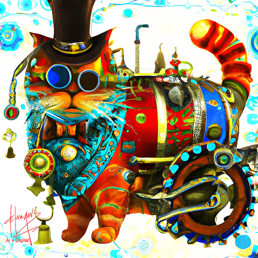 Steampunk Cat Digital Art by DC Langer