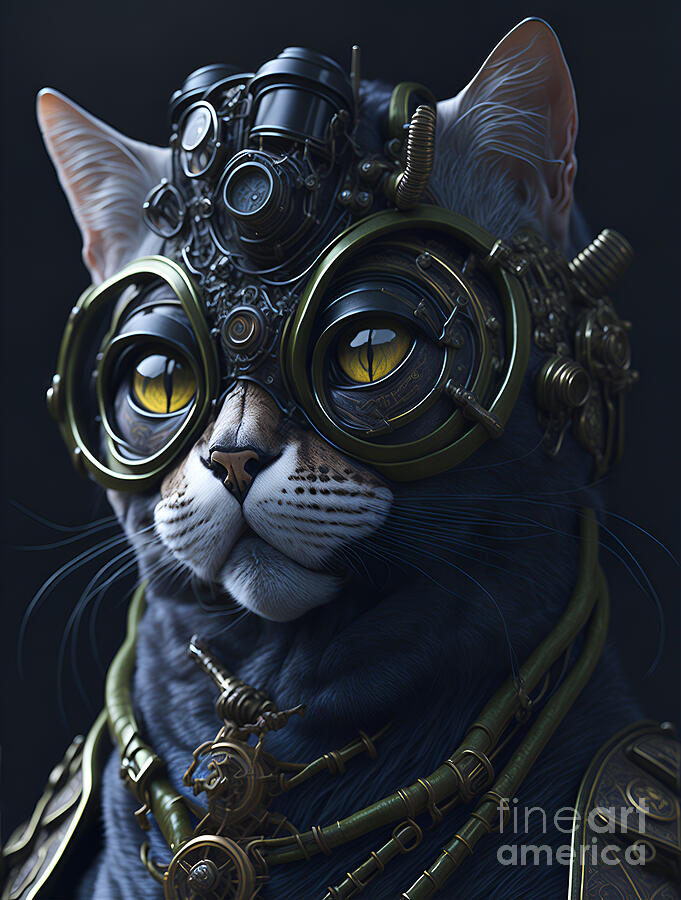Steampunk Cat Digital Art by Michelle Meenawong