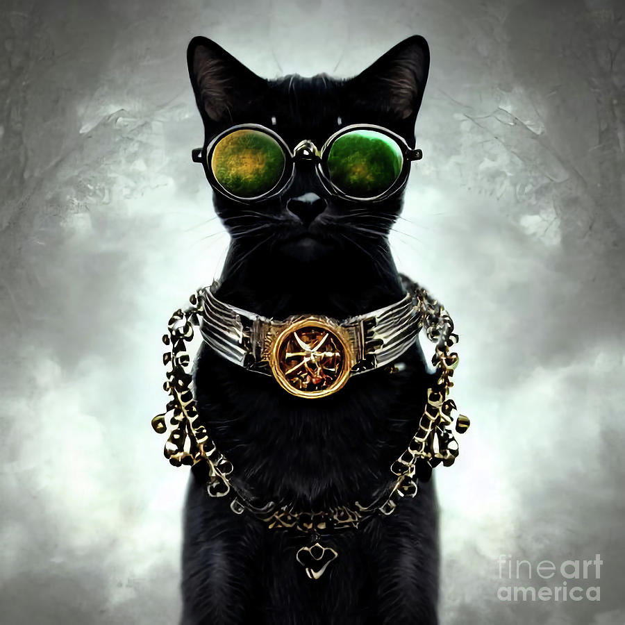 Steampunk Cat With Fancy Eye Glasses Digital Art