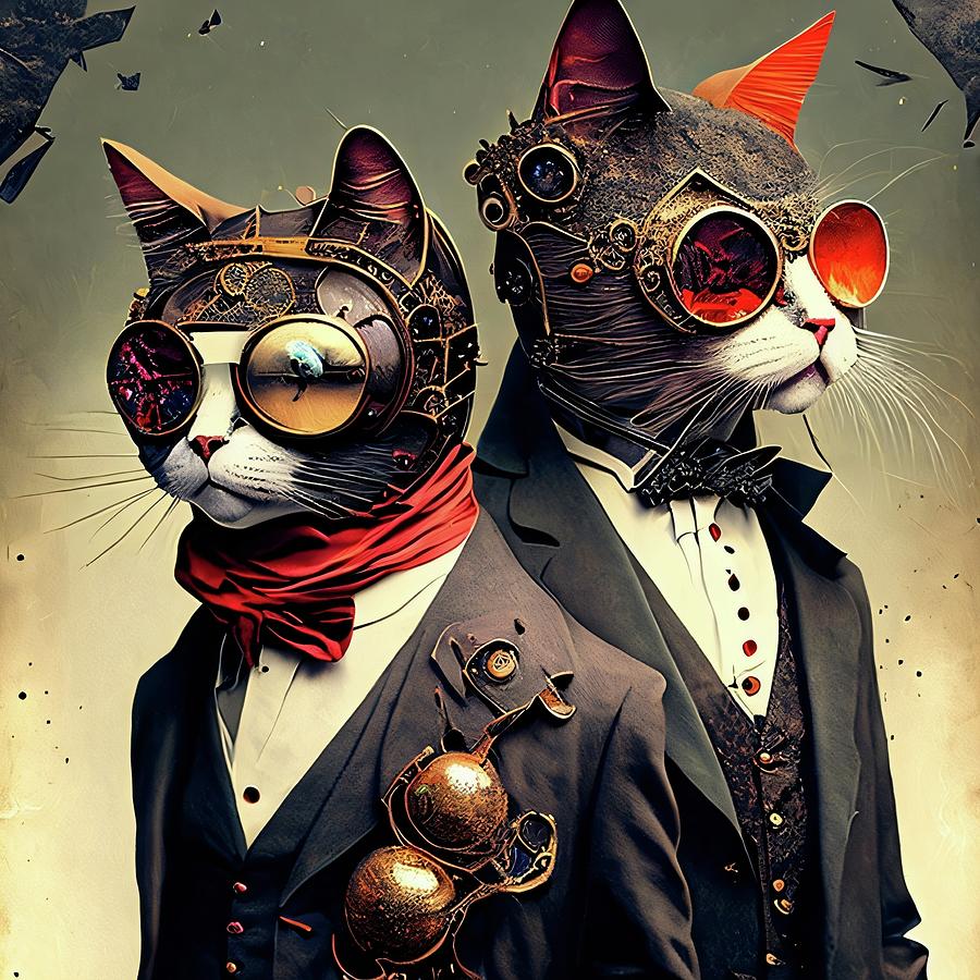 Steampunk Cats Digital Art