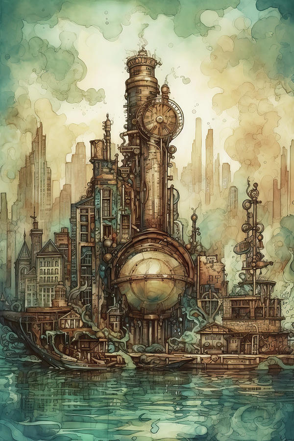 Steampunk Chicago Skyline Digital Art by Erzebet S - Fine Art America