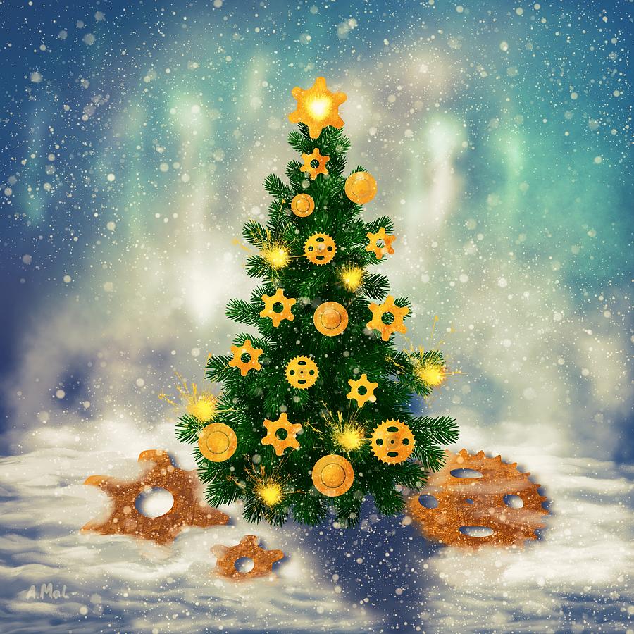 Steampunk Christmas Tree Digital Art by Anastasiya Malakhova