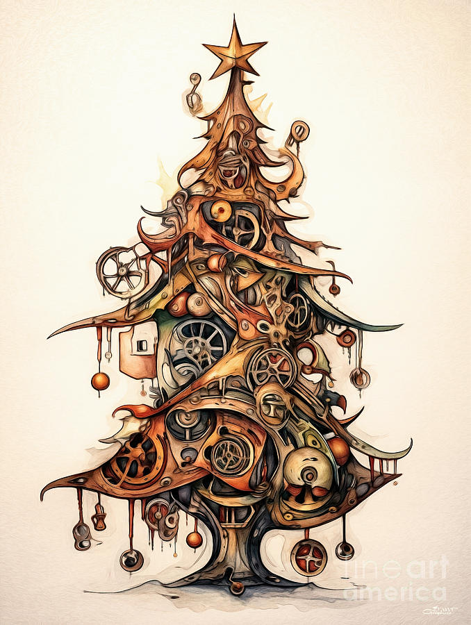 Steampunk Christmas Tree Digital Art by Jutta Maria Pusl