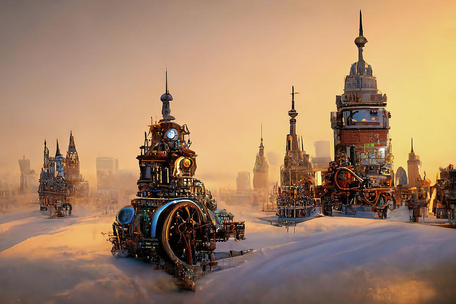 Steampunk City 01 Winter Mood Digital Art by Matthias Hauser