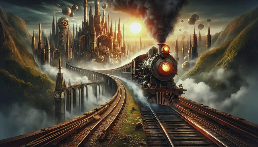 Train Digital Art - Steampunk City 4 by Phil Sampson