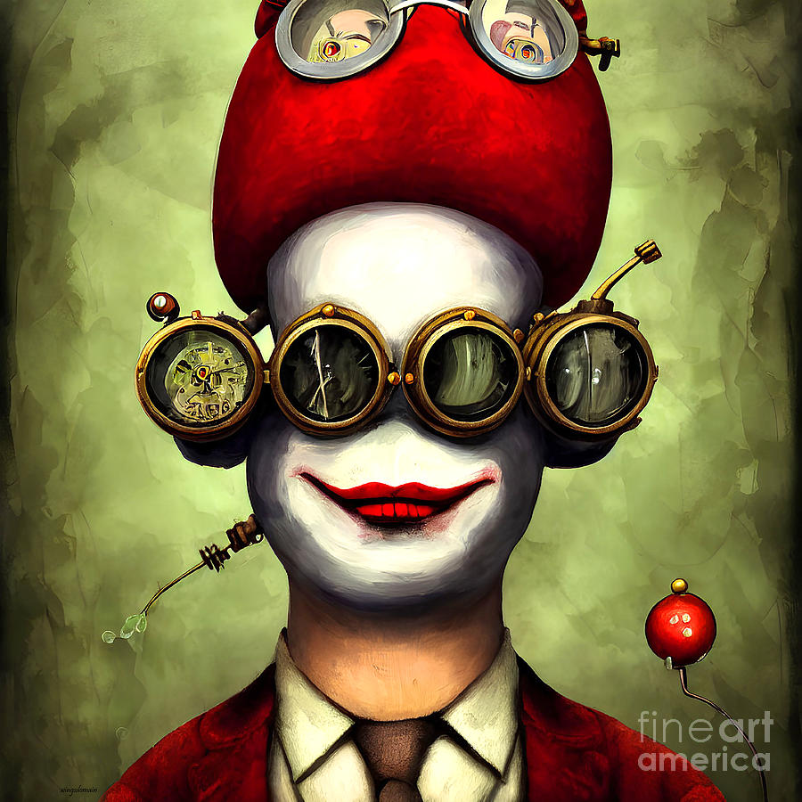 Steampunk Clown 20221010j Mixed Media by Wingsdomain Art and Photography