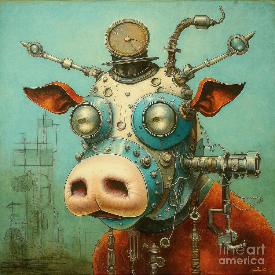 Steampunk Cow Digital Art by Jutta Maria Pusl