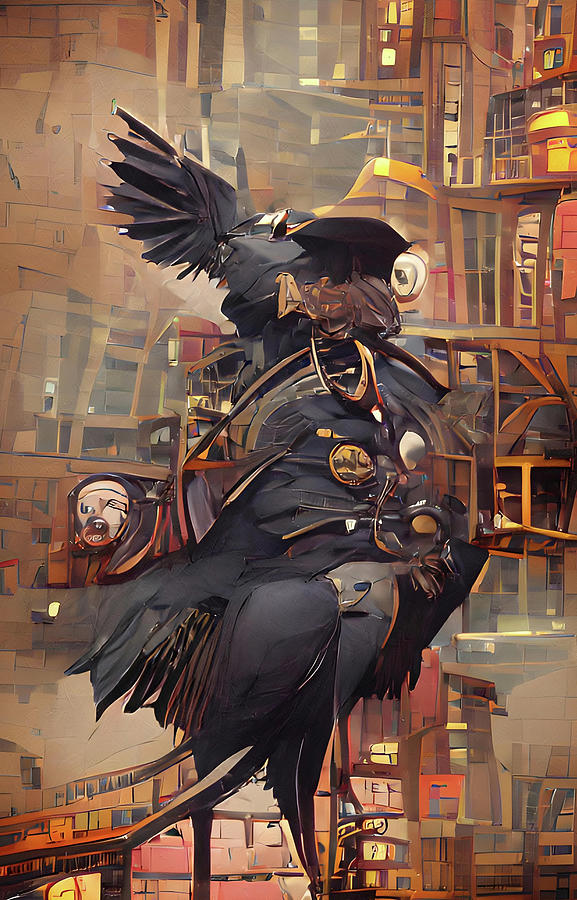 Steampunk Crow Abstract Mixed Media by Georgiana Romanovna