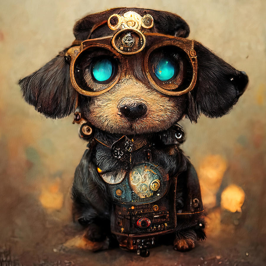 Steampunk Dog, 01 Painting by AM FineArtPrints