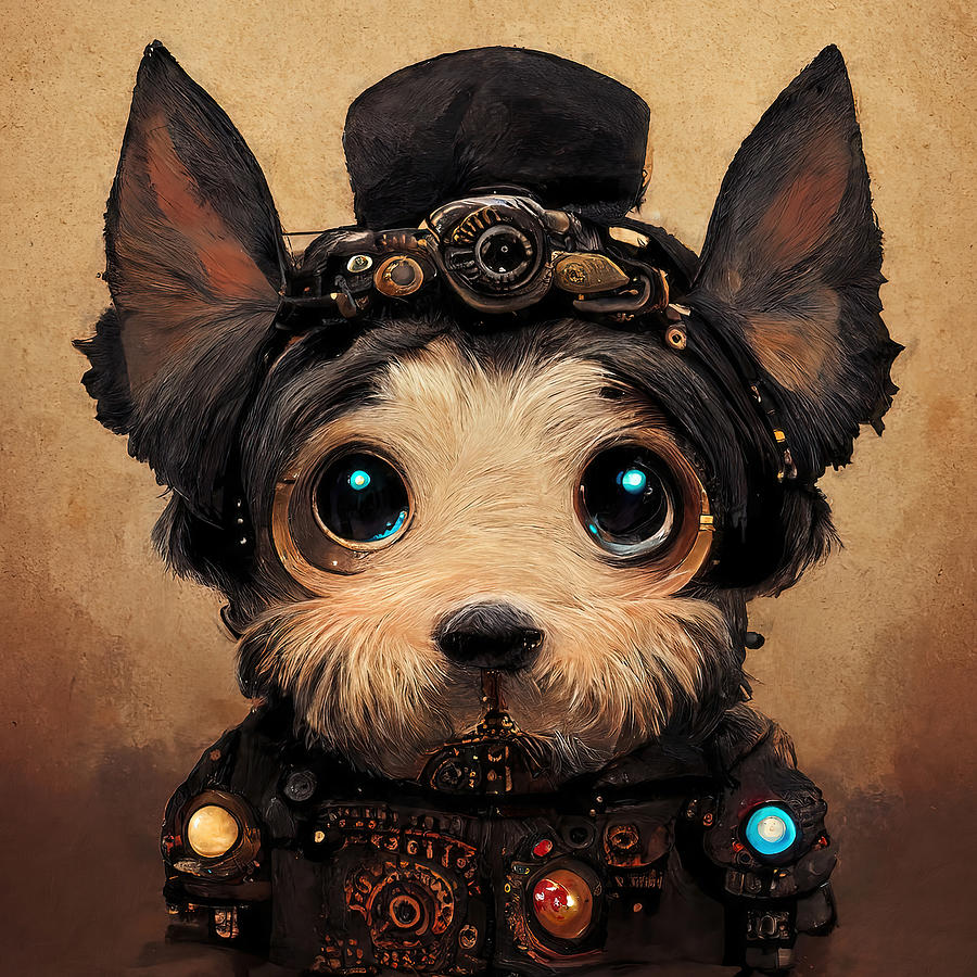 Steampunk Dog, 03 Painting by AM FineArtPrints