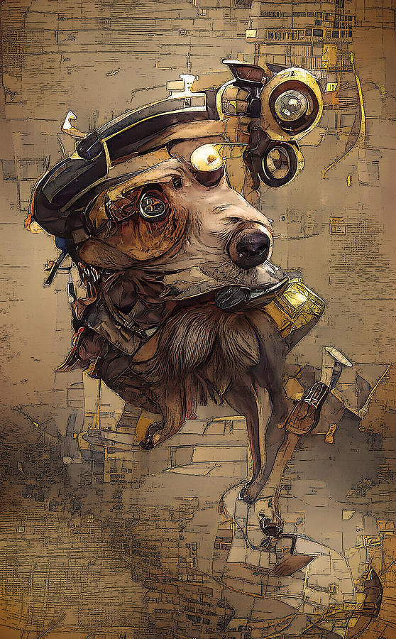 Steampunk Dog Art 20 Digital Art by Debra Kewley