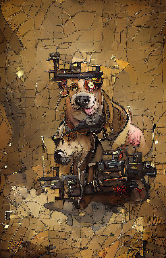 Steampunk Dog Art 21 Digital Art by Debra Kewley